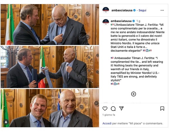 Ambasciatore USA in visita da Nordio &ldquo;Mi sono complimentato per la cravatta&hellip; e me ne sono andato indossandola&rdquo;