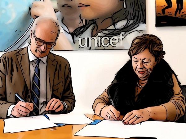 Gaetano Campo, Capo Dipartimento dell&rsquo;Organizzazione Giudiziaria, del Personale e dei Servizi del Ministero della Giustizia, e Carmela Pace, Presidente dell&rsquo;UNICEF Italia