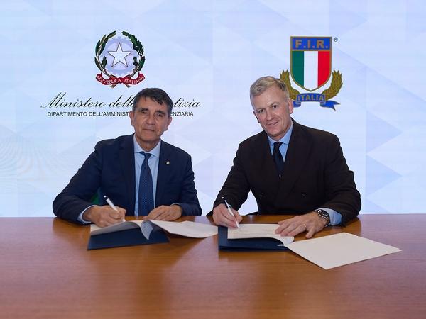 Il Capo del Dipartimento dell&rsquo;Amministrazione Penitenziaria Stefano Carmine De Michele e il Presidente della Federazione Italiana Rugby Andrea Duodo