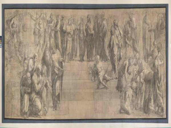Cartone di Raffaello - Scuola di Atene (immagine Biblioteca Ambrosiana)