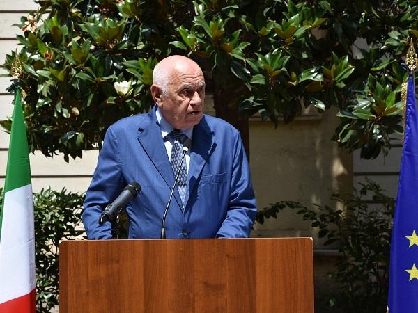 Il Ministro Nordio durante un discorso nel cortile di via Arenula, 17 giugno 2025
