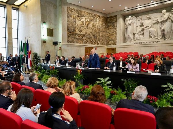 Nordio alla conferenza che ha preceduto l'inaugurazione della terza divisione centrale del Tribunale Unificato dei Brevetti