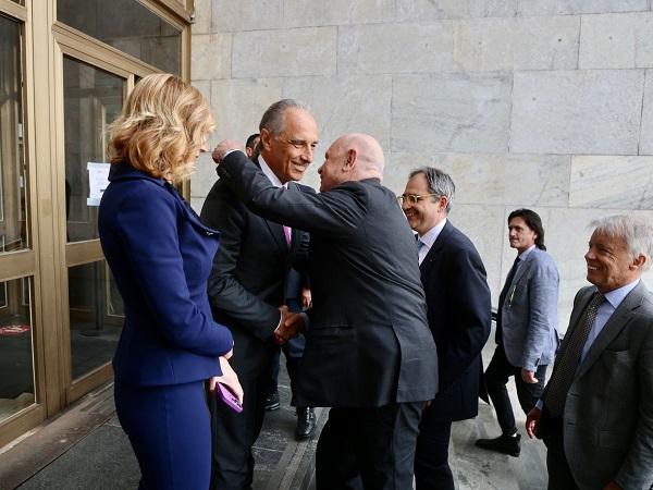 Nordio a palazzo Giustizia Milano accolto da Ondei (presidente Corte Appello) e Nanni (procuratrice generale Corte Appello) (Credit: ministero Giustizia)