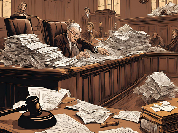Tribunali, processi lenti, immagine creata con IA (Canva)
