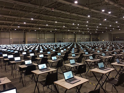 sala adibita per concorso giustizia alla fiera di Roma