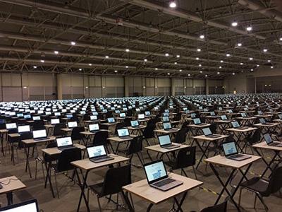 sala adibita per concorso giustizia alla fiera di Roma