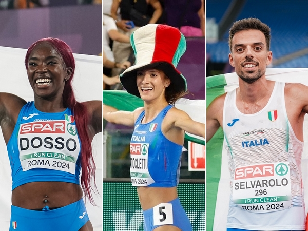 Le medaglie di Roma 2024: da sinistra, Zaynab Dosso, Nadia Battocletti e Pasquale Selvarolo (foto Grana-Fidal)